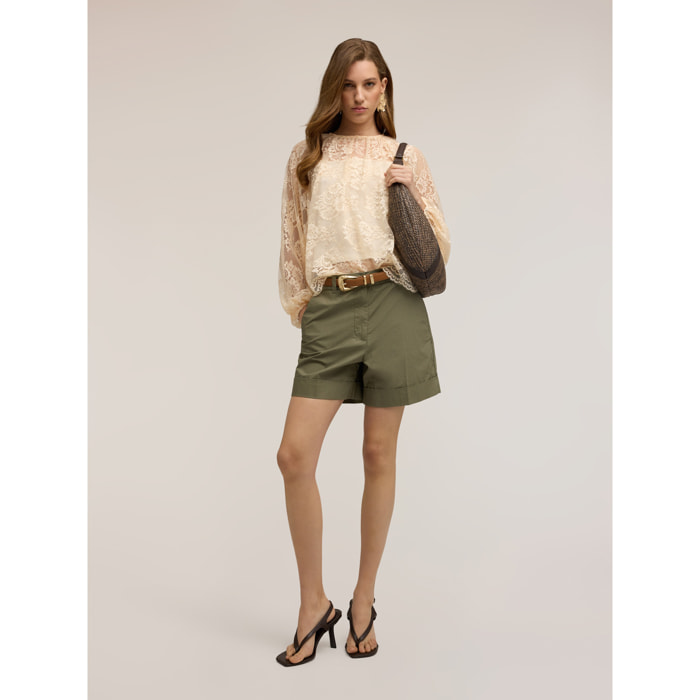 Motivi - Blusa de encaje con mangas ranglan - Beige