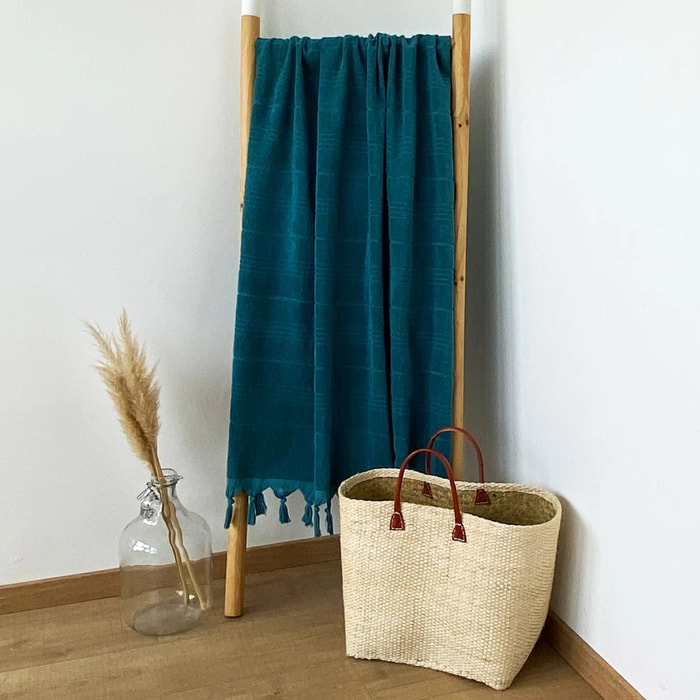 Fouta éponge Bleu 140x180 330g/m² - Hammam Lake XL