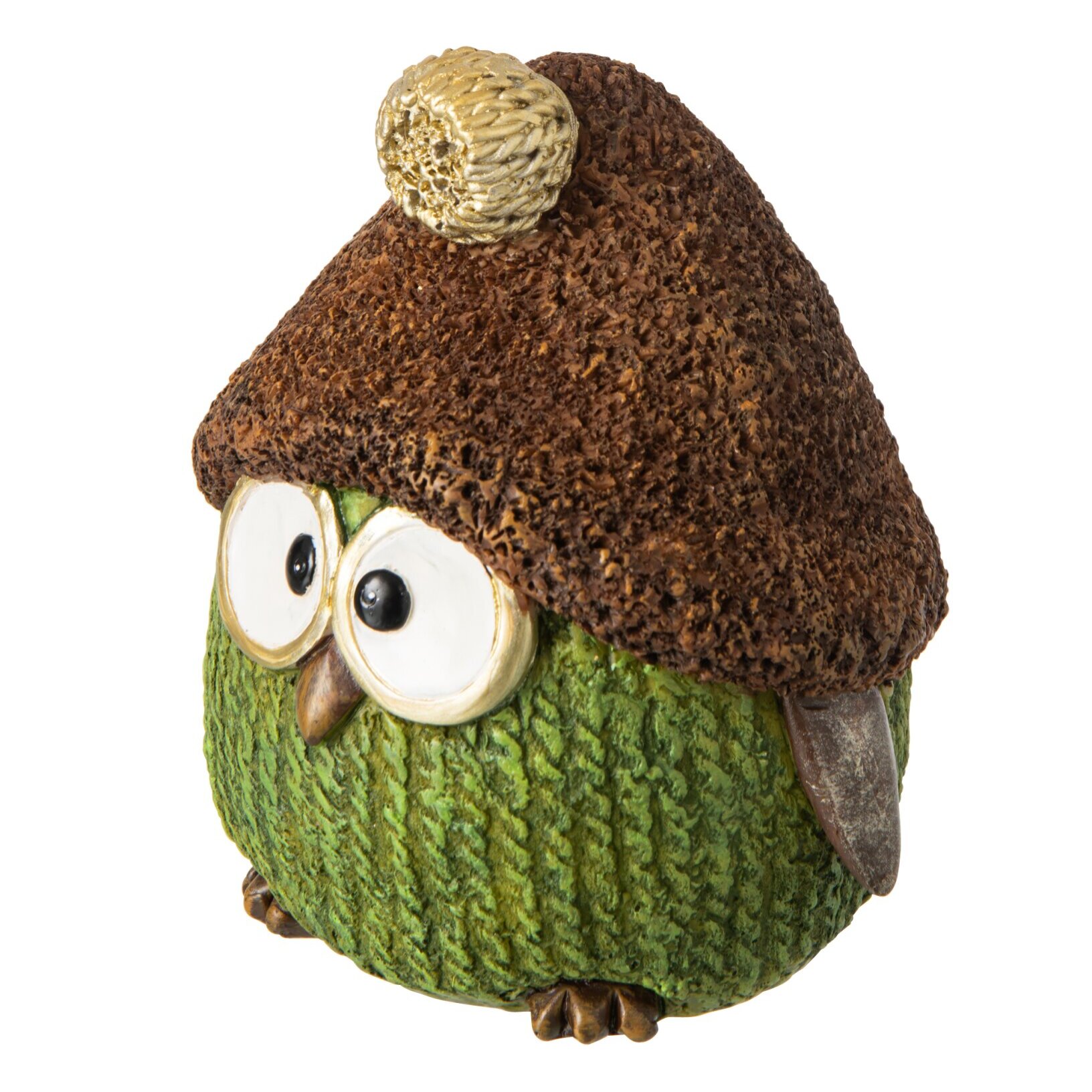 J-Line Hibou avec chapeau - polyrésine - vert/marron - small