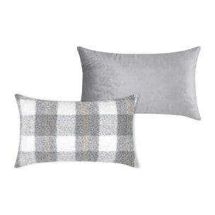 Coussin rectangulaire à carreaux  - Effet laine - Gris