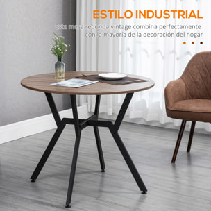 Mesa de Comedor Redonda Mesa de Cocina Industrial con Tapa de Madera y Marco de Acero para Salón Carga 60 kg Ø90x76 cm Marrón