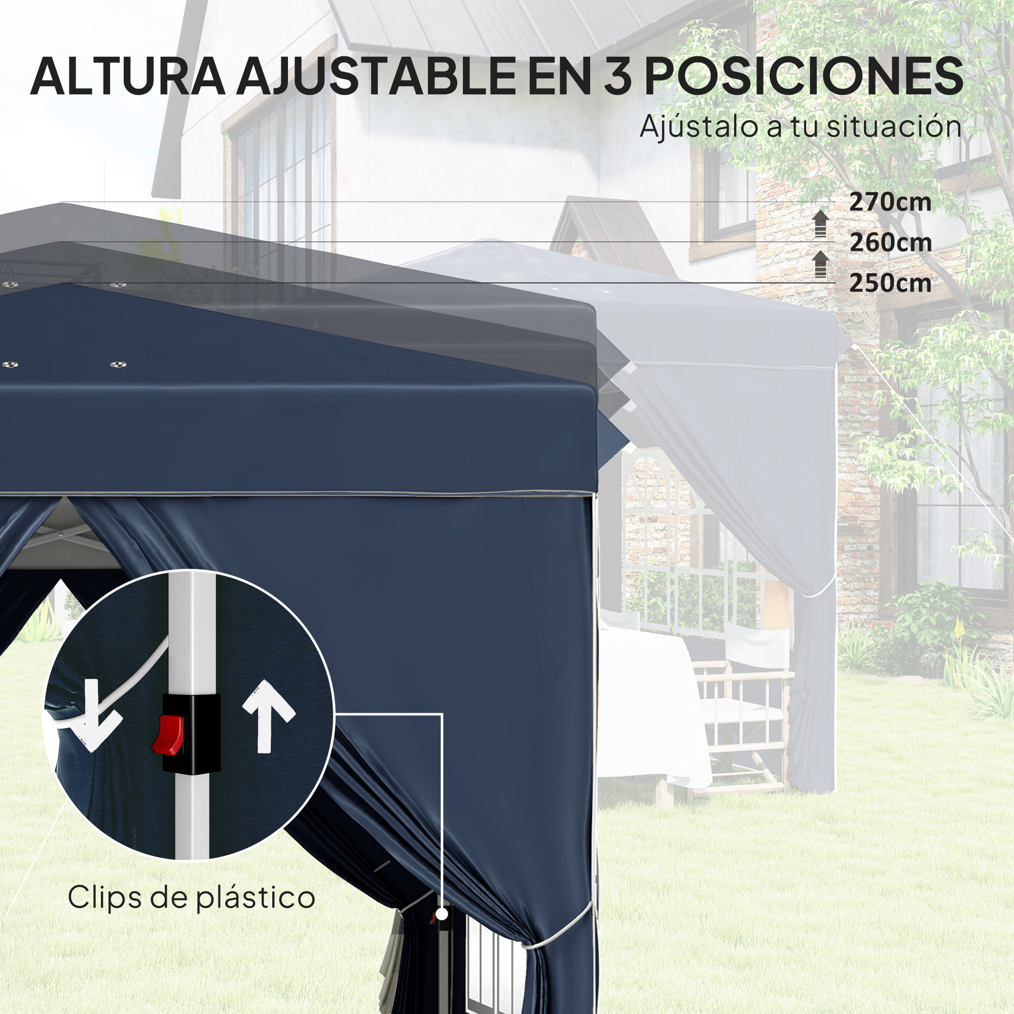 Carpa Plegable Pop-up Gazebo 2,5x2,5 m Cenador Plegable con 4 Paredes Laterales Anti-UV Altura Ajustable y Bolsa de Transporte para Camping Fiestas