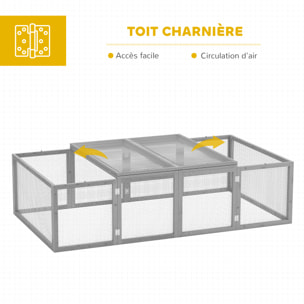 Clapier cage à lapins extérieur intérieur 2 portes supérieures 181L x 100l x 48H cm bois pin gris