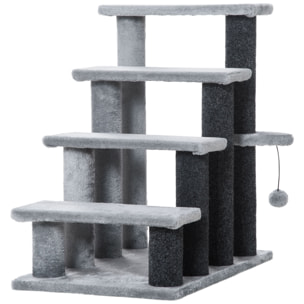 Escaleras para Gatos de 4 Escalones Escaleras para Mascotas Árbol Rascador para Gatos Pequeño con Poste Rascador Bola Colgante 60x40x64 cm Gris
