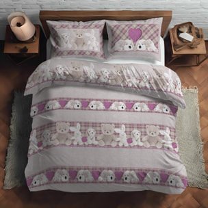 Parure copripiumino peluche rosa 100% cotone