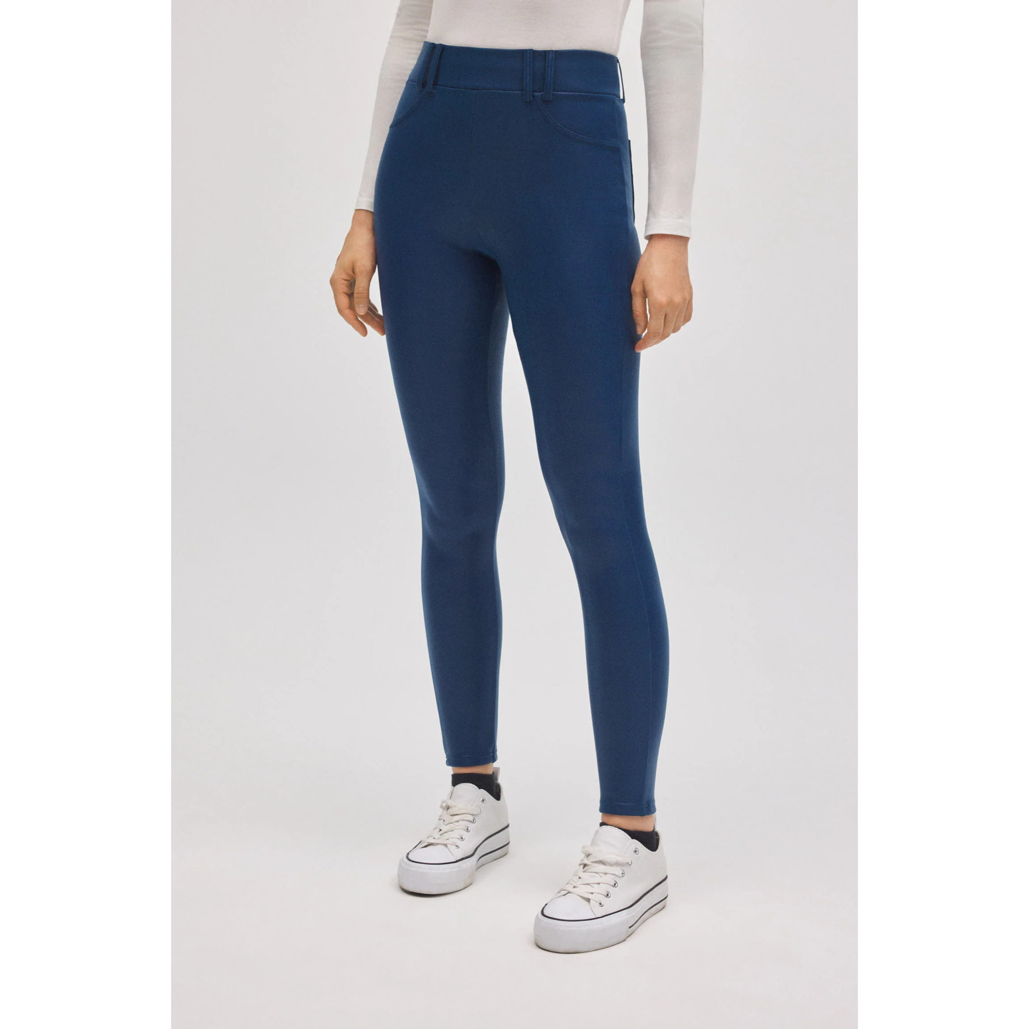 Pantaloni termici blu effetto pelle elasticizzata attillata