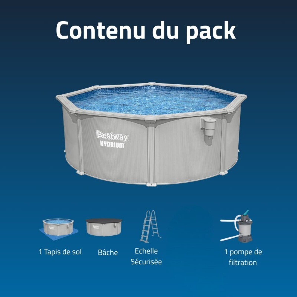 Bestway Piscine acier ronde Bestway Hydrium 366 x 122 cm gris clair