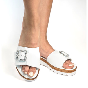 CIABATTA FIBBIA VERA PELLE BIANCO