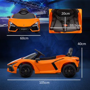 Coche Eléctrico para Niños de +3 Años Lamborghini Revuelto Carro Eléctrico Infantil con Batería 12V Mando a Distancia Faros LED Bocina Música y Ruedas Auxiliares Naranja