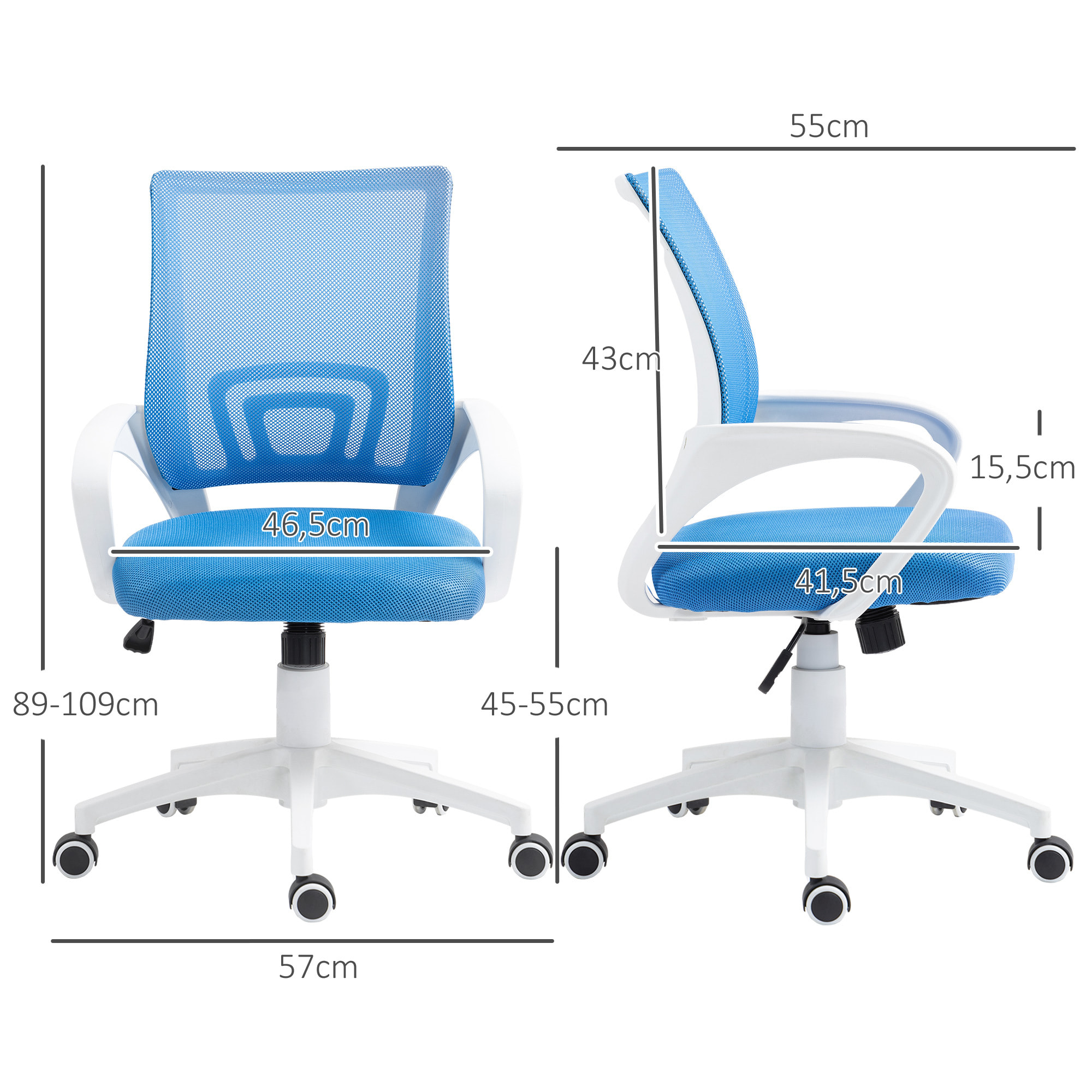 Silla de Oficina de Malla Silla de Escritorio Giratoria con Altura Ajustable Función de Basculante Soporte Lumbar y Reposabrazos Silla para Estudio Carga 120 kg Azul Claro