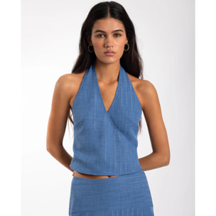 Top de mujer cruzado con cuello halter y con escote de pico