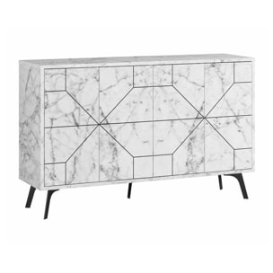 Credenza Dokwonkw, Buffet da soggiorno, Madia da salotto, Dispensa da cucina, 123x35h62 cm, Bianco Marmo