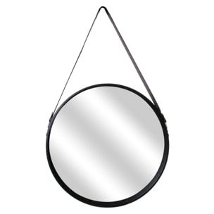 Miroir Rond Avec Anse Pu Noir 50cm