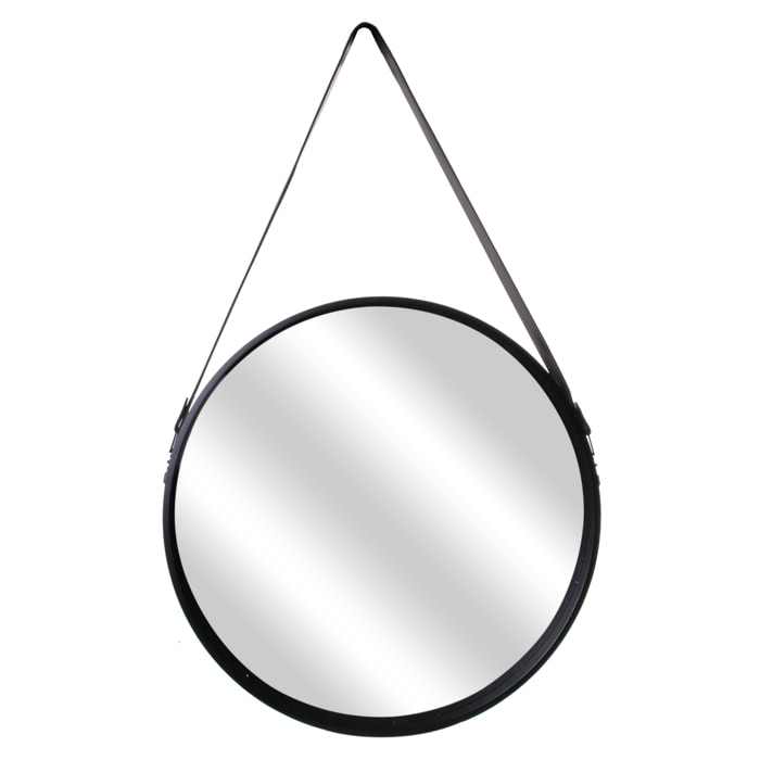 Miroir Rond Avec Anse Pu Noir 50cm