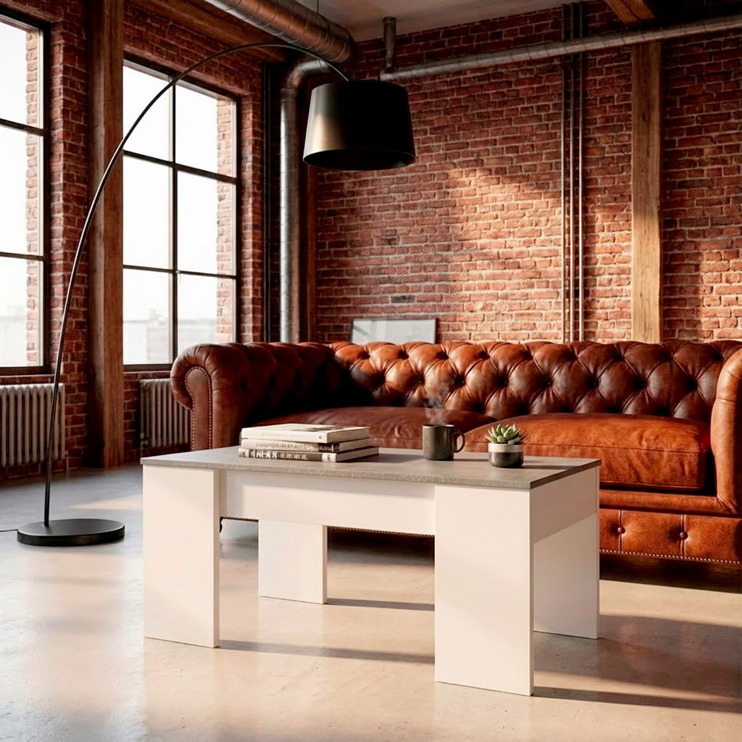 Tavolino Da Caffè Sollevabile Con Contenitore Tavolo Salvaspazio Piano Alzabile Soggiorno Salotto Vano Portaoggetti 100x69x57 Cm Bianco Grigio Cemento