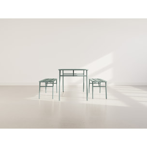 Ribola - ensemble table et bancs de jardin - 4 personnes - vert - Vert