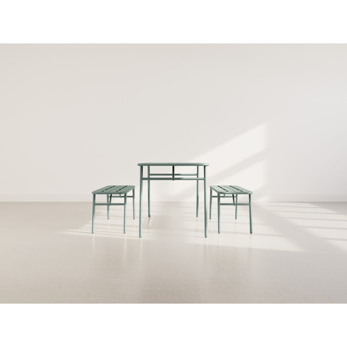 Ribola - ensemble table et bancs de jardin - 4 personnes - vert - Vert