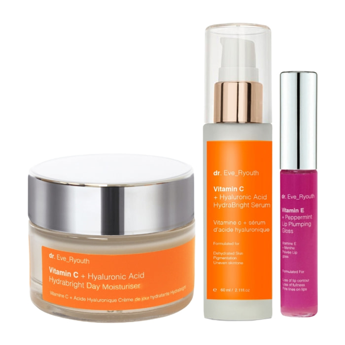 Rellenadores de labios con vitamina E y menta + Hidratante y sérum de noche Hydrabright