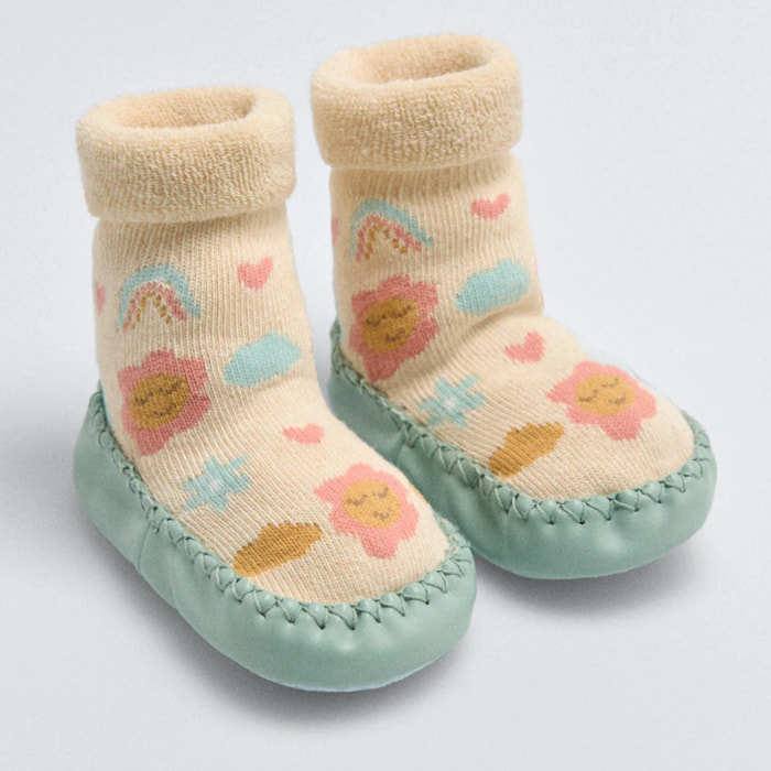 Calzino termico per neonato Sweet Flowers con suola antiscivolo