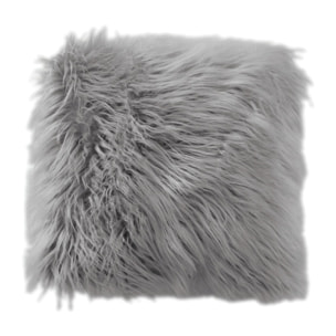 Coussin déhoussable uni imitation fourrure - Gris clair