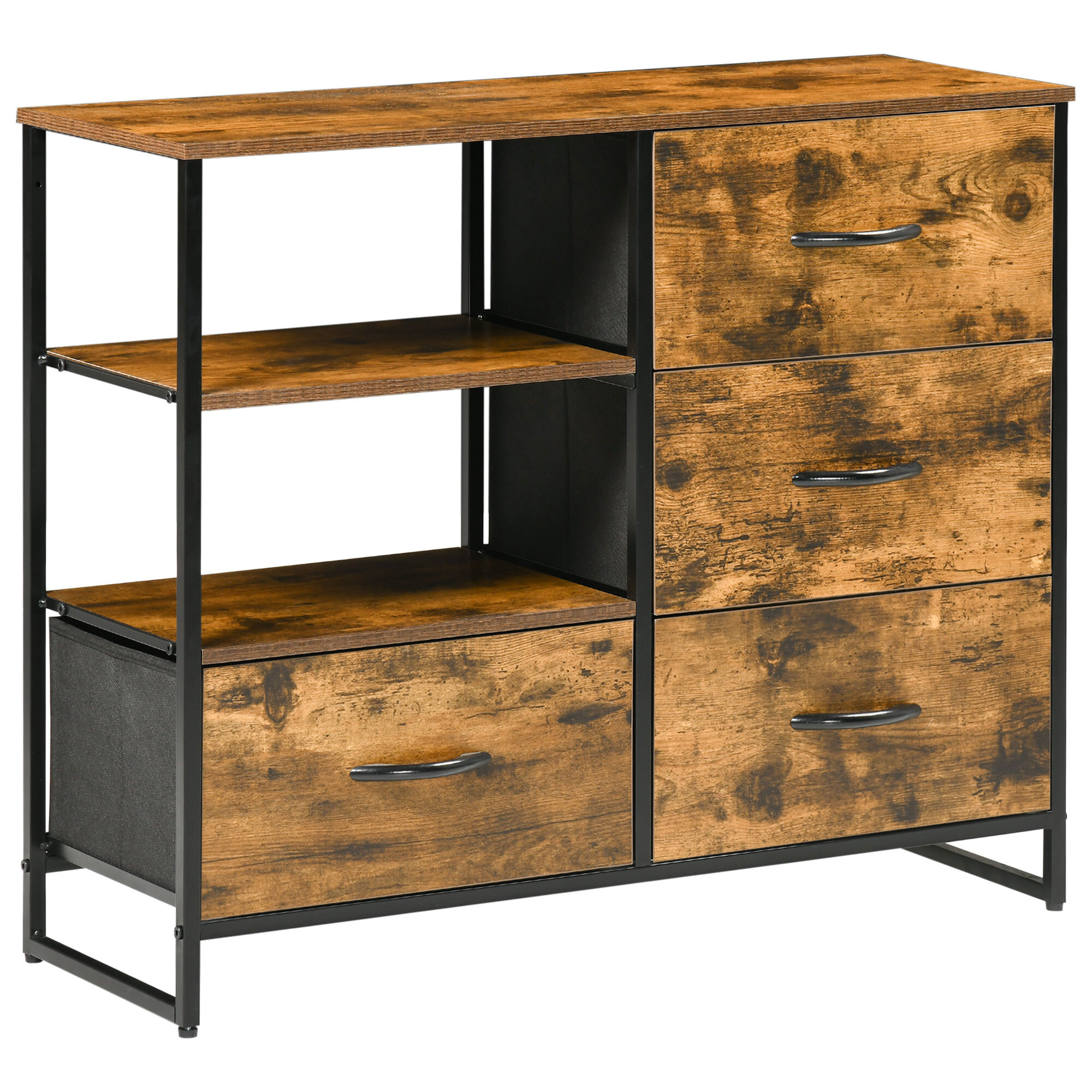 Armario de Salón con 4 Cajones de Tela Plegable 2 Estantes Abiertos 84x30x71,5cm