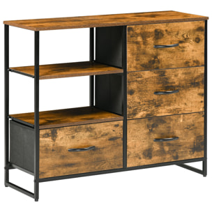 Armario de Salón con 4 Cajones de Tela Plegable 2 Estantes Abiertos 84x30x71,5cm