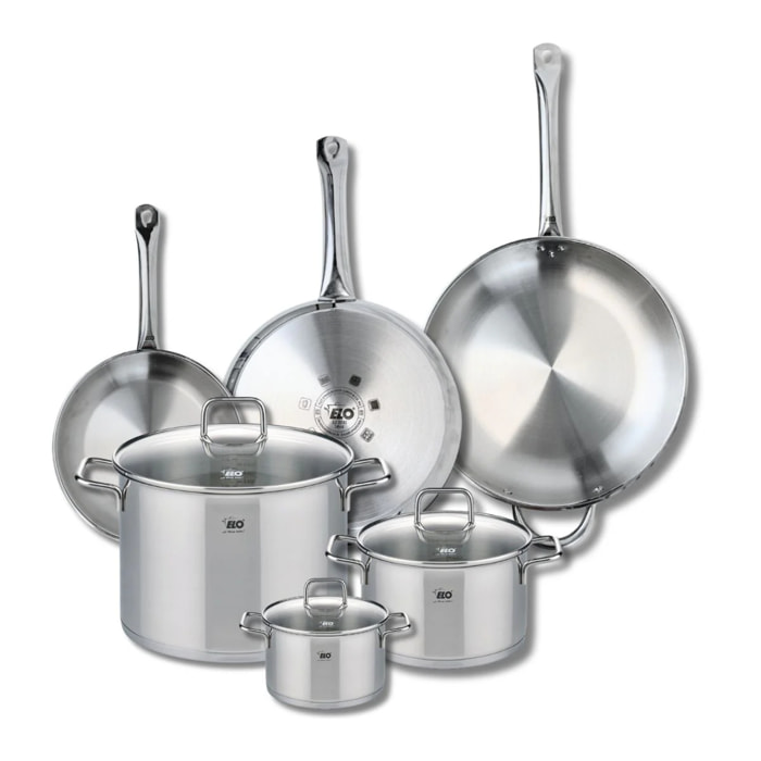 Ensemble de 3 Poêles de cuisson 24, 28 et 32 cm et 3 faitouts 14, 20 et 26 cm Elo Profi Citrin
