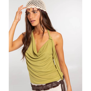 Top de mujer con escote drapeado y lazada