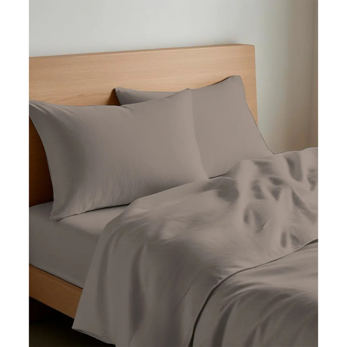 Parure CopriPiumino e Federe PERCALLE TORTORA tinta unita per letto matrimoniale 100% Percalle di Cotone e Made in Italy