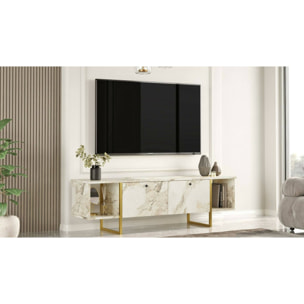 Mobile porta TV Dflorian, Credenza da soggiorno, Armadio basso per TV, Base parete attrezzata, 160x40h48 cm, Bianco e Oro