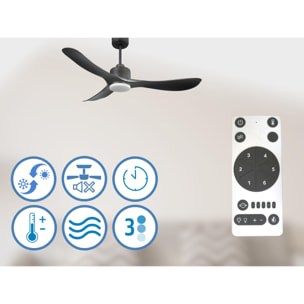 Ventilador de techo Reversible Termostato Dimable Wifi Motor DC Techos Inclinados Mando a Distancia Luz tres tonos Hypersilence Memoria TiomanD132C03LED65252 PURLINE