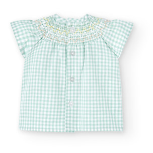 Conjunto combinado niña, algodón, estampado cuadros, verde