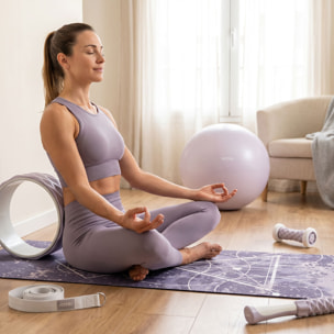 Kit de Yoga y Pilates LILA 5 accesorios con esterilla, bloque, pelota, rueda y correa