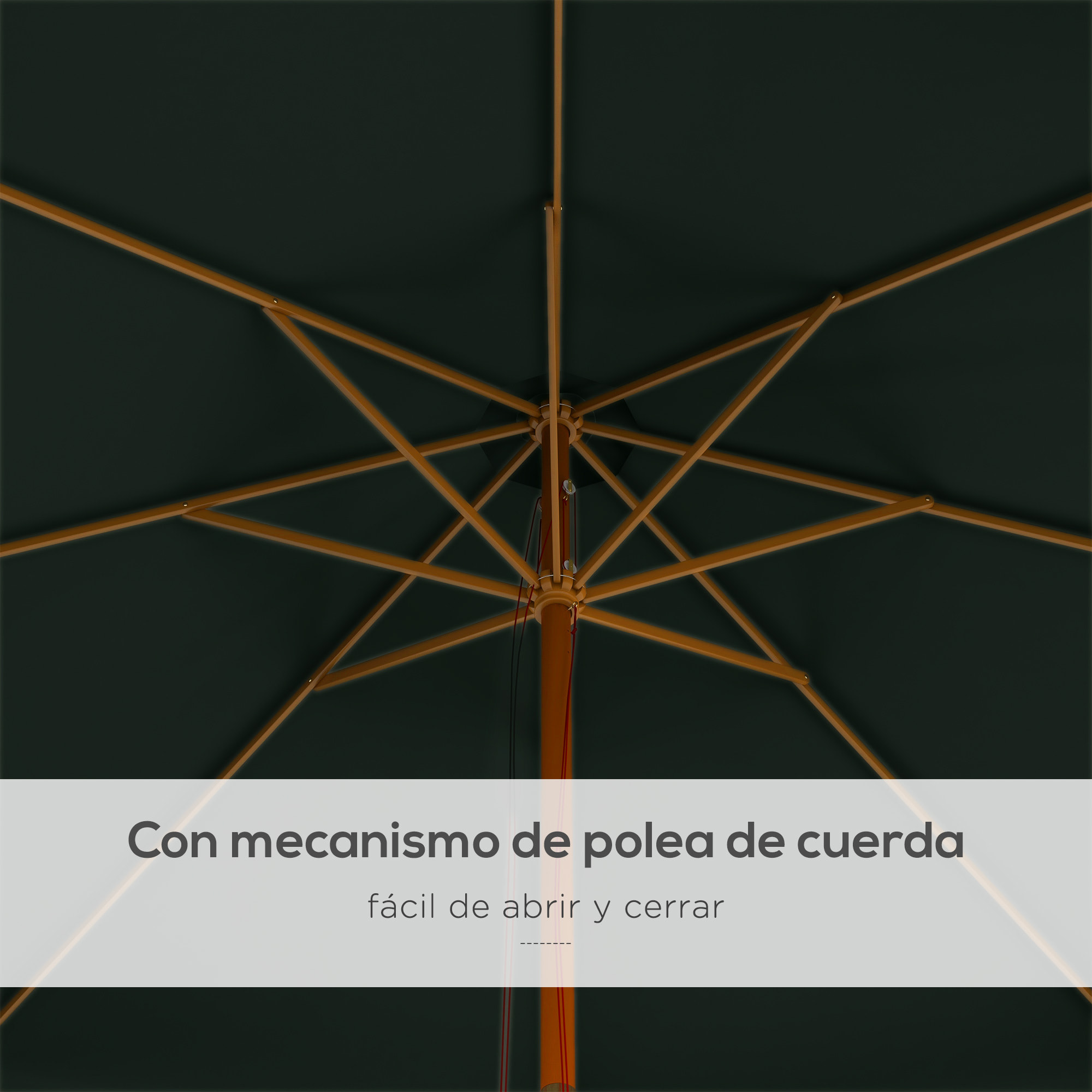 Sombrilla de Jardín Ø325x250 cm Parasol de Madera con Sistema de Polea Techo de Ventilación y 8 Varillas de Bambú para Terraza Balcón Exterior Verde Oscuro