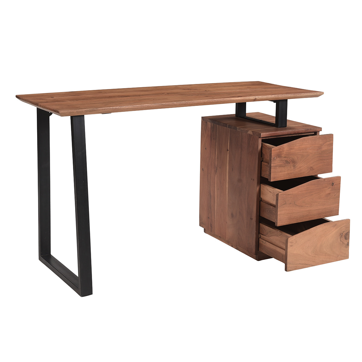 Bureau avec rangements 3 tiroirs industriel bois massif et métal noir L130 cm HORACE