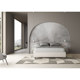 Letto matrimoniale con rete imbottito 160x210 similpelle bianco Azelia