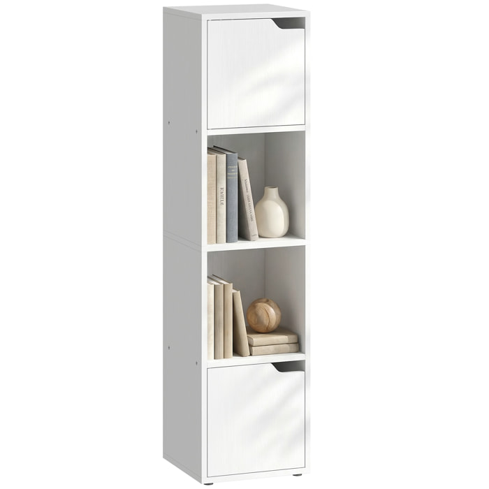Estantería para Libros con 2 Puertas, Librería Estrecha de 4 Niveles con 2 Estantes Abiertos, Armario Alto para Salón, Estudio, Oficina, 30x29x119 cm, Blanco