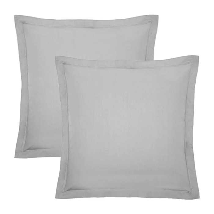 Lot de 2 taies percale de coton uni gris La percale francaise platine