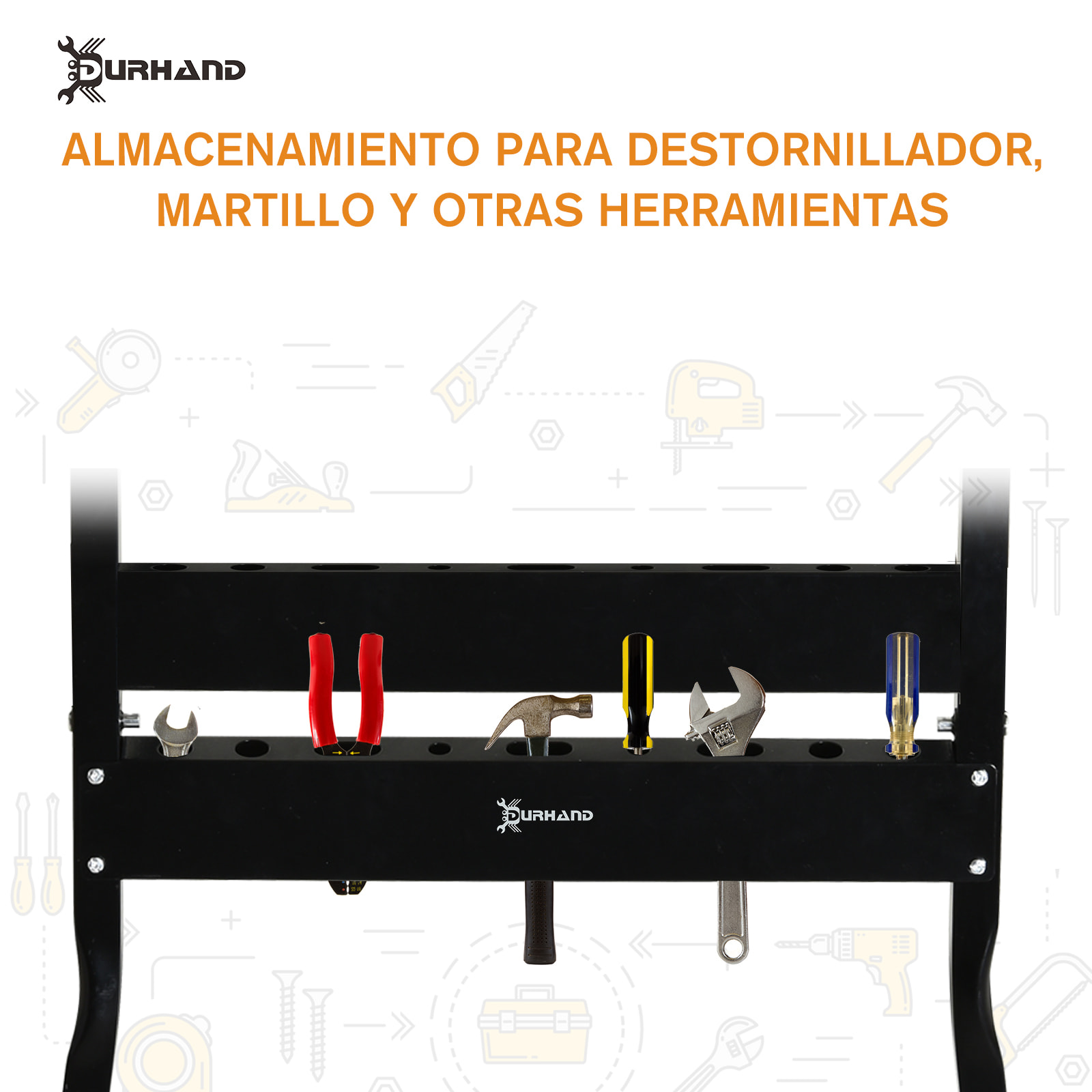 DURHAND Banco de Trabajo Plegable Mesa de Trabajo Portátil con 4 Abrazaderas Agujeros para Sierra Uso Doméstico Carpintería Hierro MDF Soporta 70 kg 56x62x75 cm Natural Negro