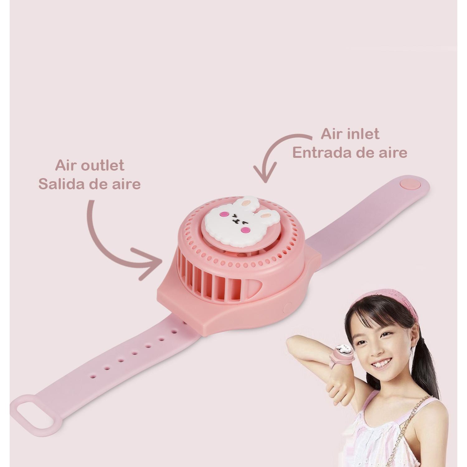 Reloj ventilador portátil con batería de 300mAh. Diseño conejito. 3 velocidades.