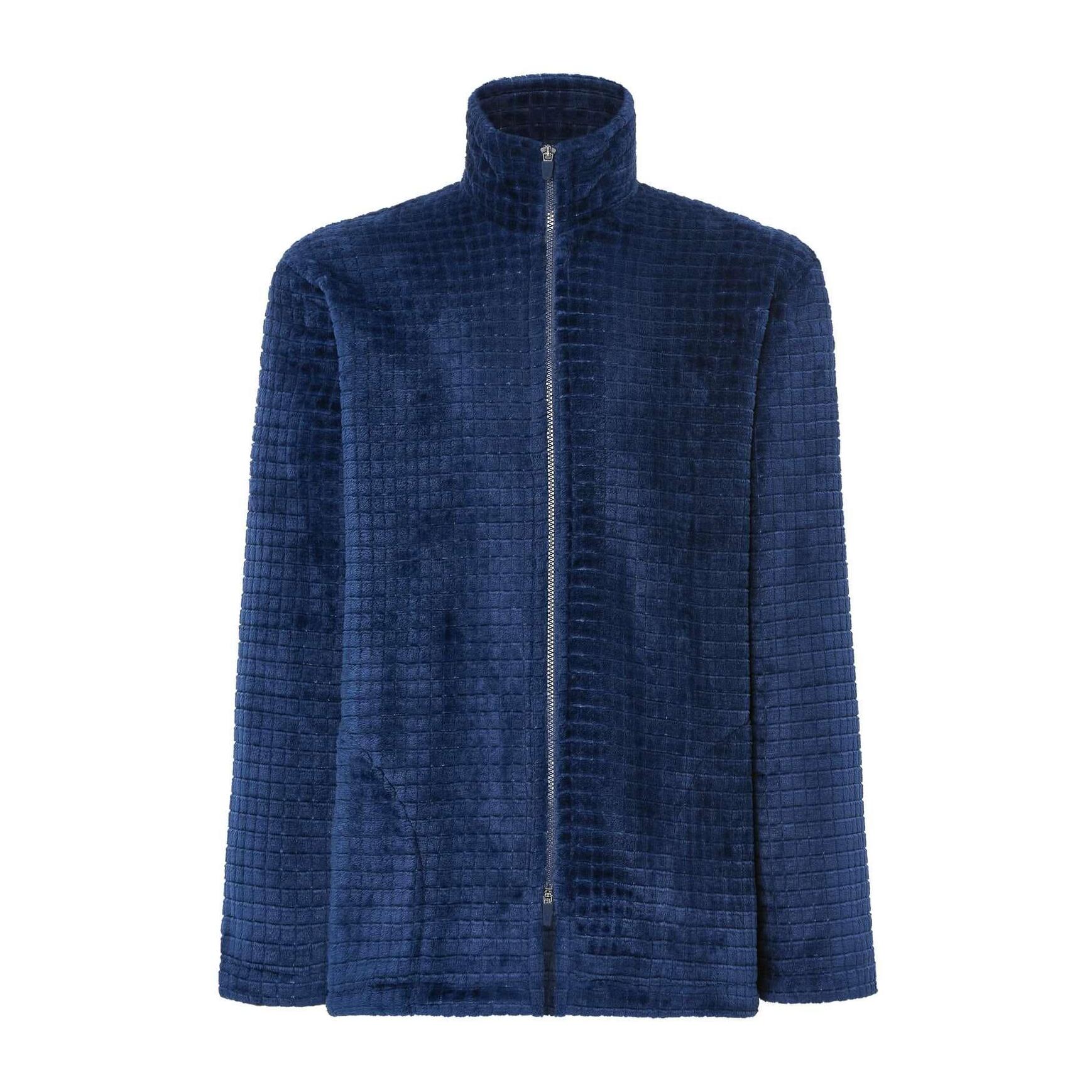 Bata hombre cremallera, Jacquard de cuadros, manga larga, y bolsillos laterales