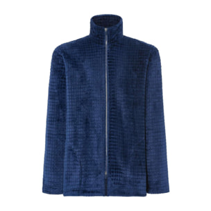 Bata hombre cremallera, Jacquard de cuadros, manga larga, y bolsillos laterales