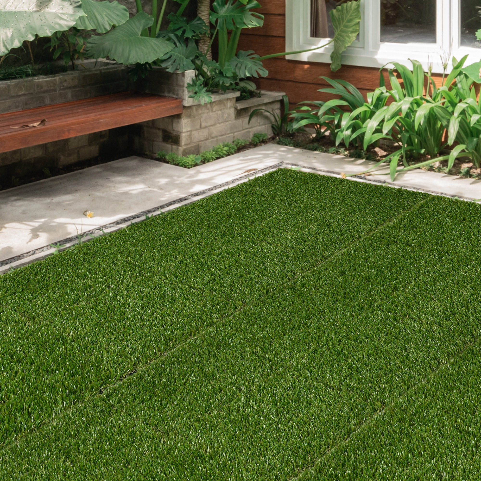 Césped Artificial de 10 Piezas Alfombra Césped Artificial 30x30 cm con Altura de Hierba 25 mm Anti-UV Césped Sintético para Jardín Patio Balcón Verde Oscuro