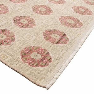 Tapis salon, motif nature floral, artisanal noué main en laine