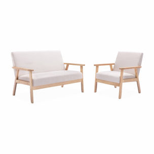 Banquette canapé en bois et tissu crème. Isak. L 114 x P 69.5 x H 73cm