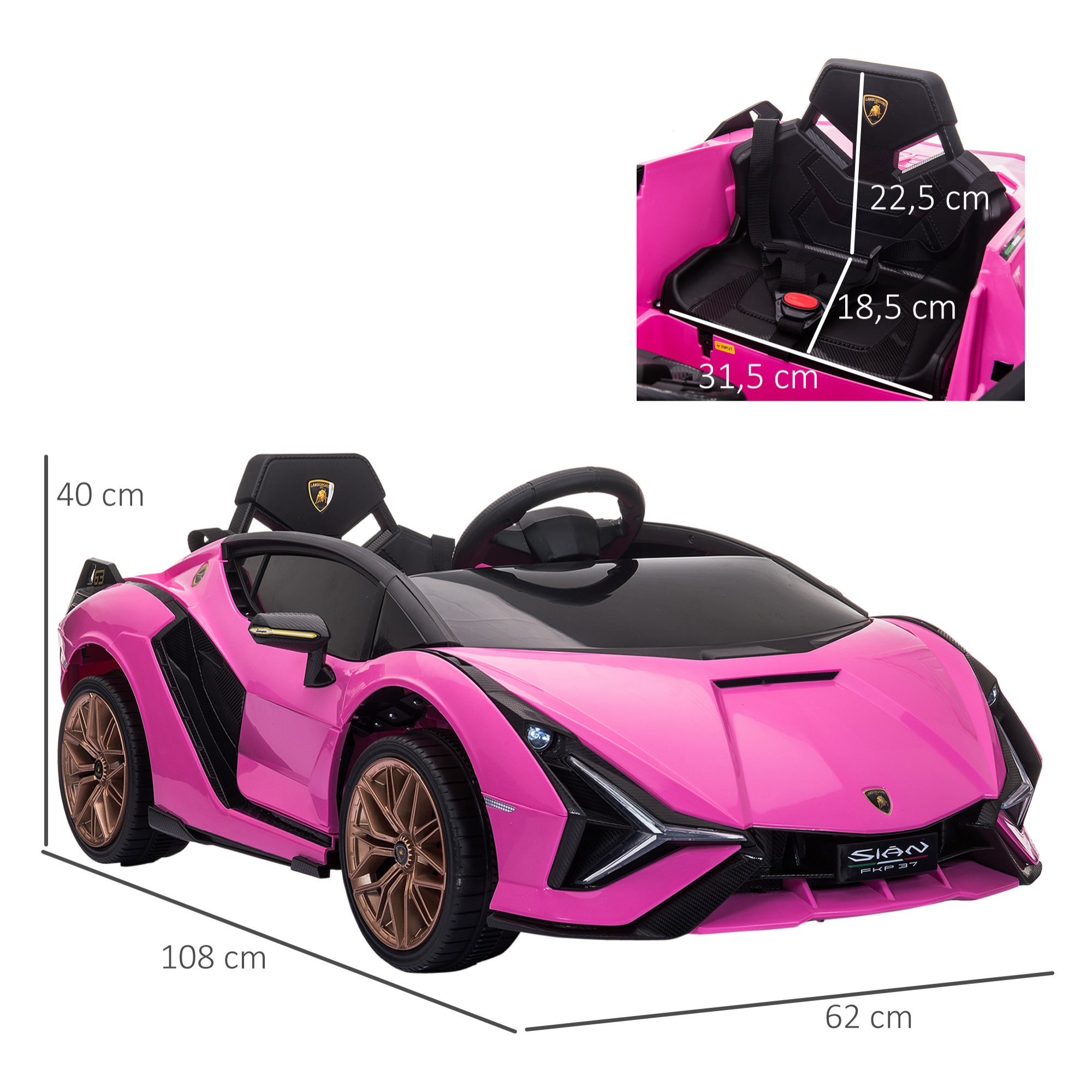 Coche Eléctrico 12V para Niños +3 Años Lamborghini SIAN Mando a Distancia Rosa