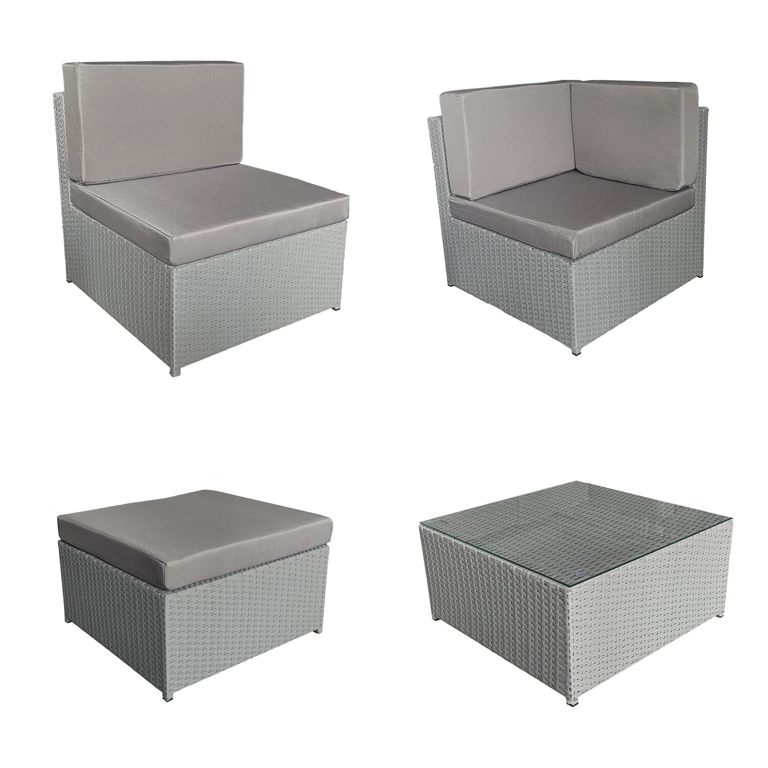 Salon de jardin BONIFACIO en résine tressée gris 6 places - coussin gris