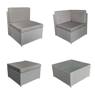Salon de jardin BONIFACIO en résine tressée gris 6 places - coussin gris