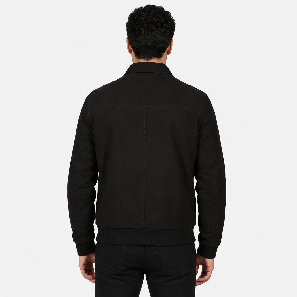 Giubbino in vera pelle di vitello scamosciata Nero-Slim Fit