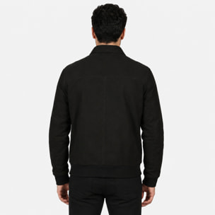 Giubbino in vera pelle di vitello scamosciata Nero-Slim Fit
